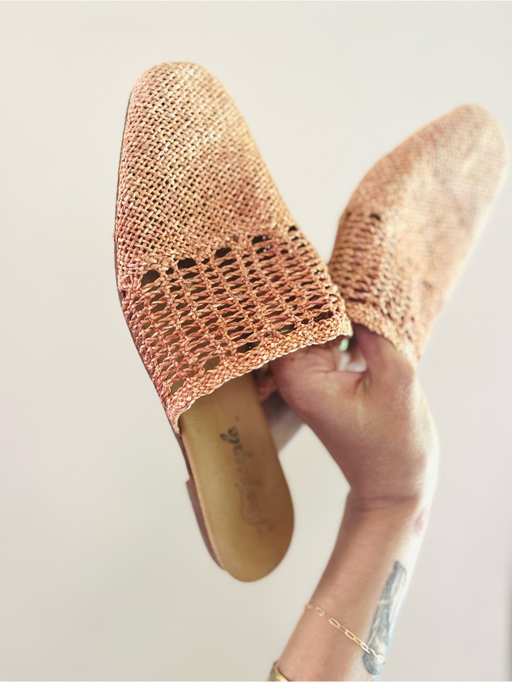 Free People Spain Woven Raffia Boho Festival Japandi Minimal Slip On Mule 7.5